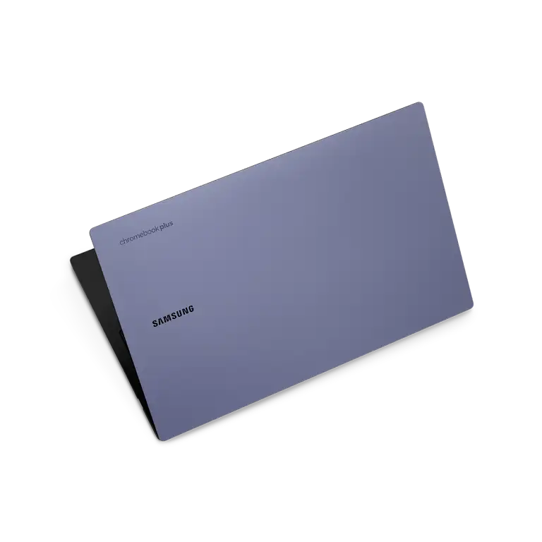 Samsung Galaxy Chromebook Plus device almost closed top view.